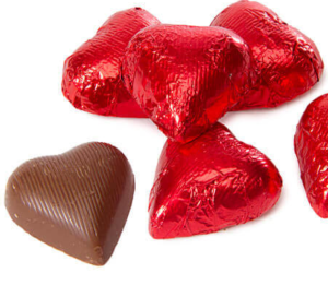 photo of red foiled chocolate hearts